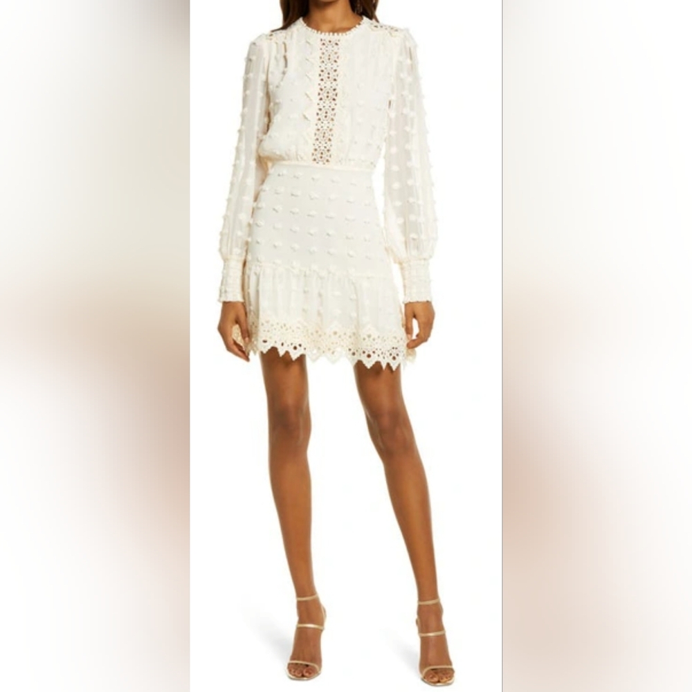 Lulu's Lust Or Love Elegant Cream Lace Embroidered Dress Size Large - Picture 5 of 16